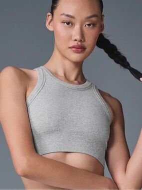 Alo Yoga Seamless Delight High Neck Bra in Athletic Heather Grey